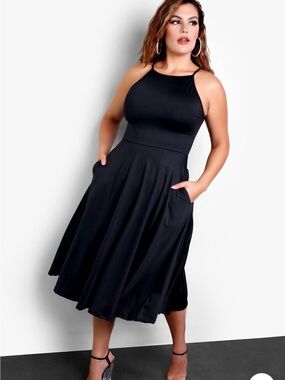 Rebdolls Black Halter Fit-and-Flare Midi Dress